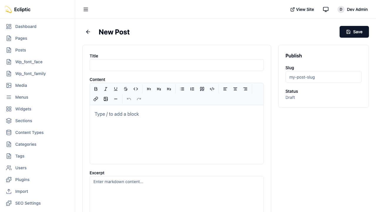 EmDash post editor