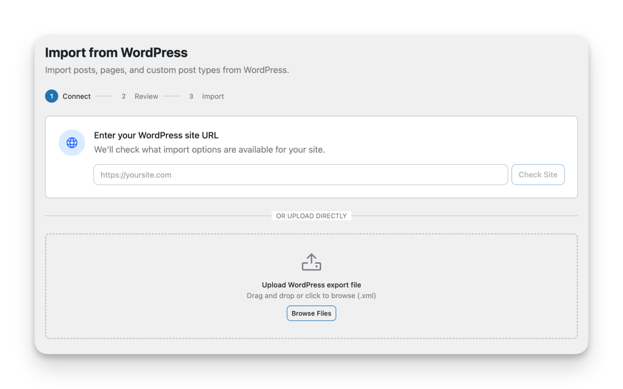 WordPress content import into EmDash